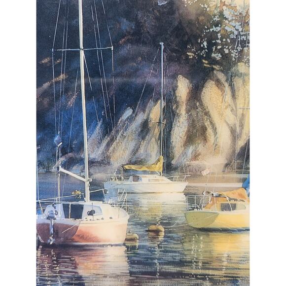 Kiff Holland Clay Glass Trivet Wall Art Sail Boats Lake Cliff Lake House Set 2 - Picture 8 of 9